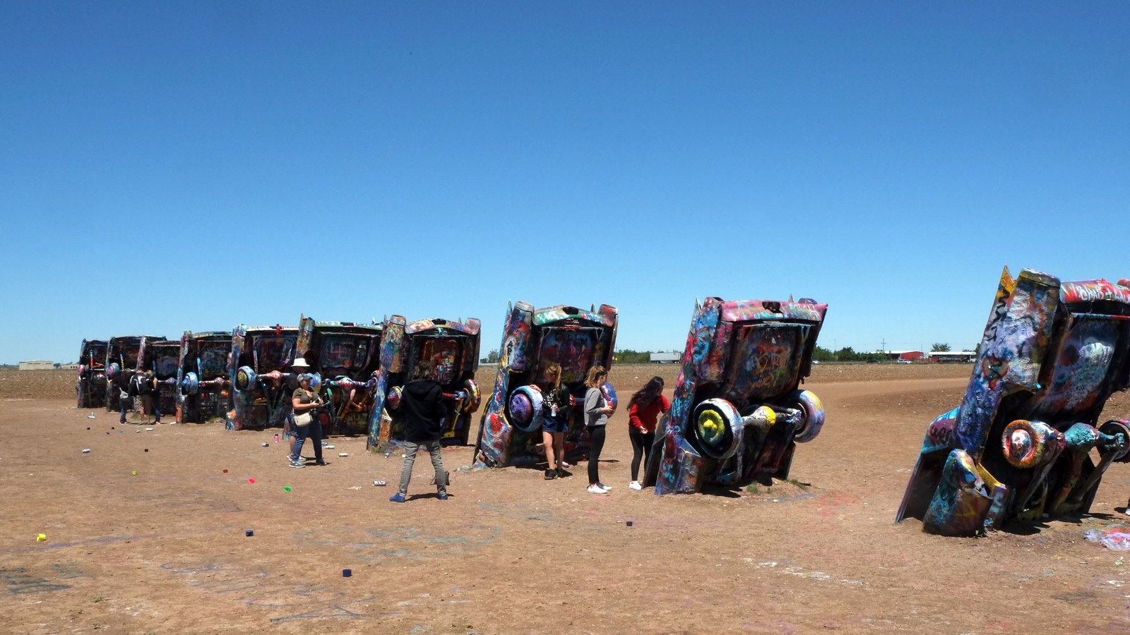 The ten painted Cadillacs of Cadillac Ranch in Amarillo, Texas, on Route 66